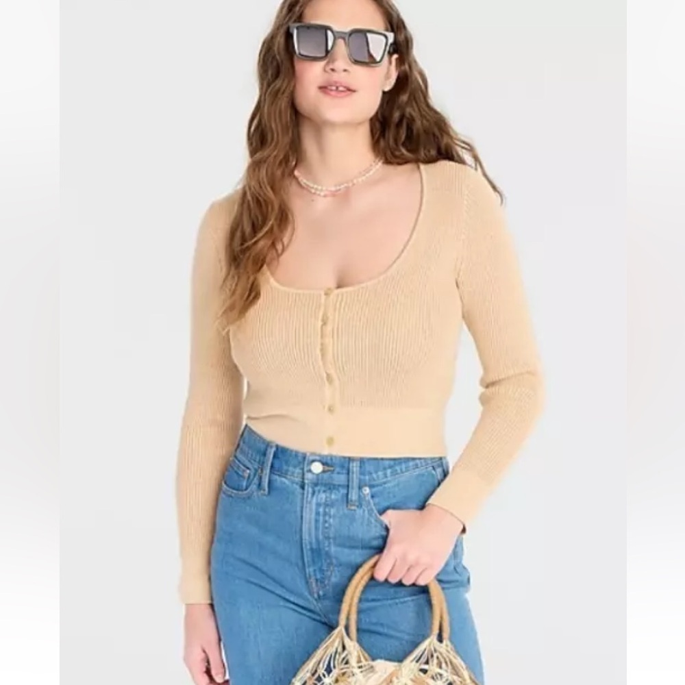 J.Crew Women's Camel Tan Scoopneck Stretch Cardigan Top